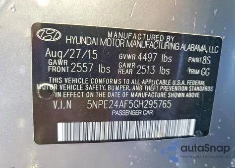 2016 Hyundai Sonata Se from USA, damaged, VIN 5NPE24AF5GH295765